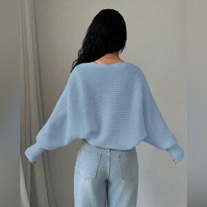 Dreamers by Debut size Large Periwinkle Crew ribbed dolman sleeve Sweater